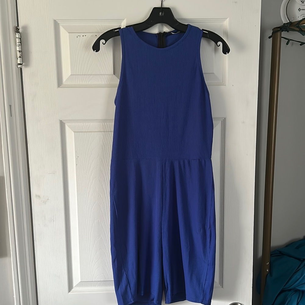 Brand new royal blue rubbed racer back romper